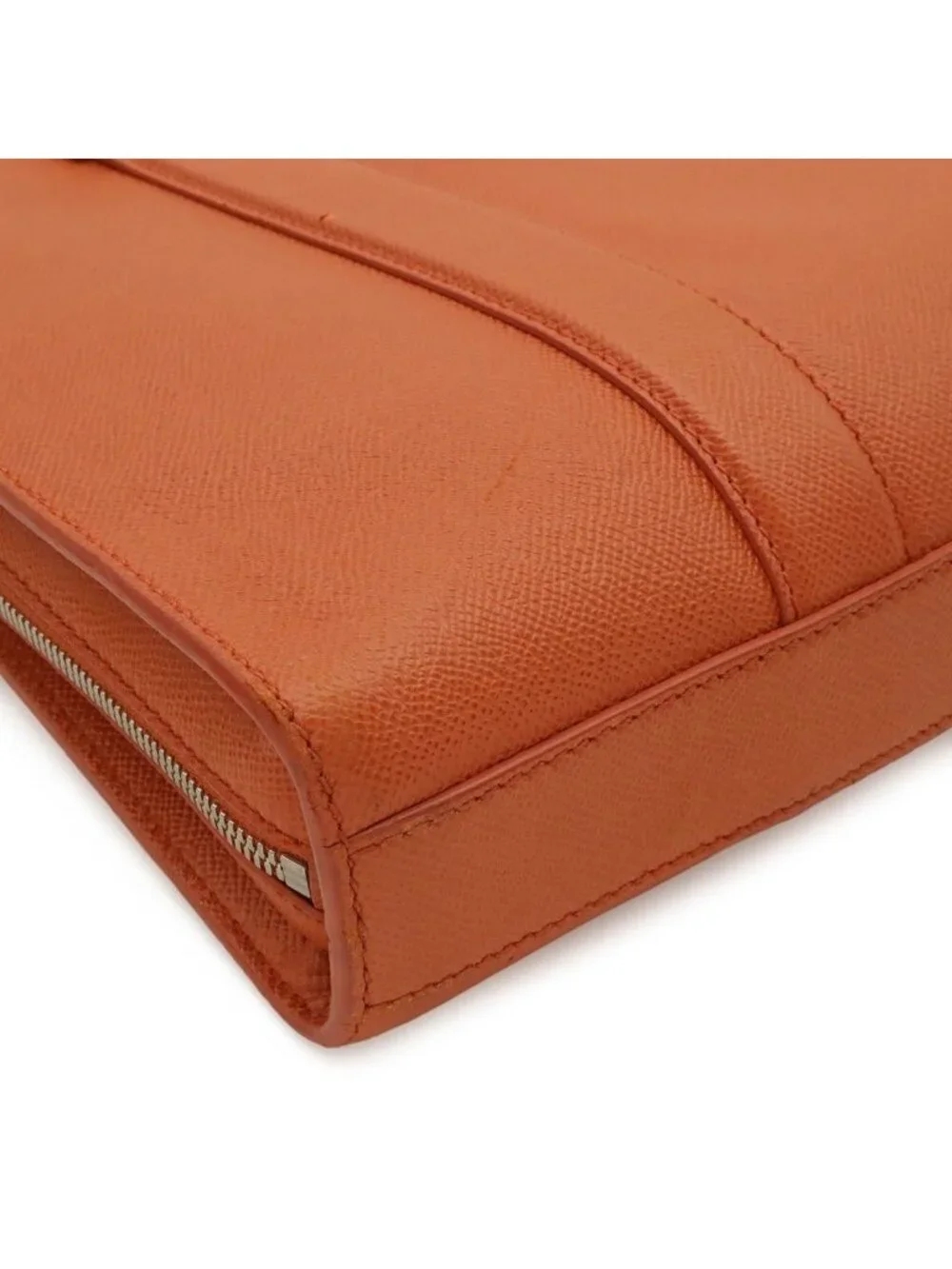 Bvlgari Man Business Briefcase Documents Purse Leather Orange Silver